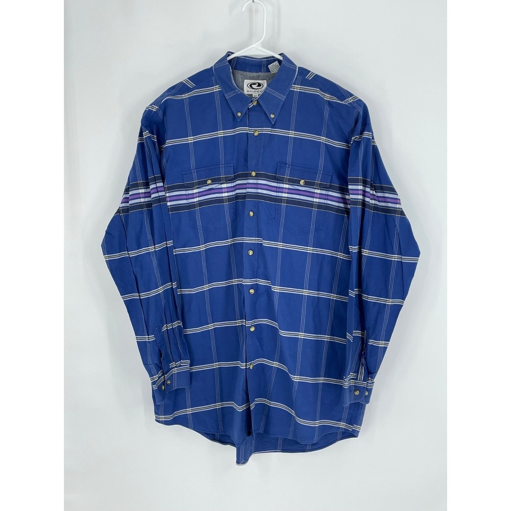 Roper Plaid Button Down Shirt Long‎ Sleeve Blue Purple Stripe Size 2XT